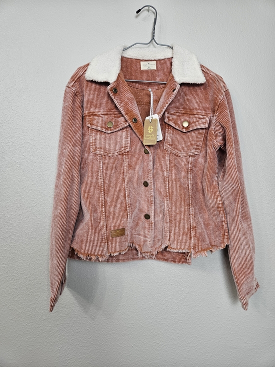 Simply Southern Jackets & Blazers - Simply Southern Dusty Rose Corduroy Jacket with White Sherpa Collar Size Medium